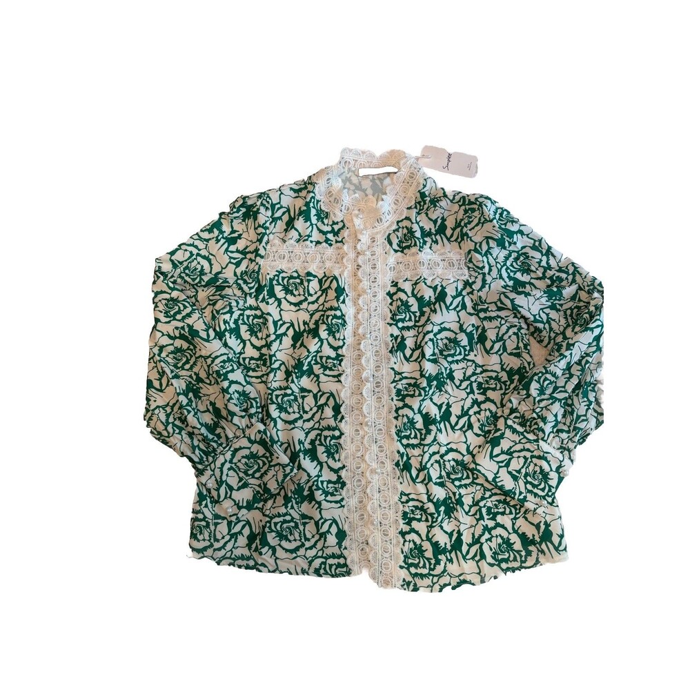 NWT Simplee 2Pc Floral Lace Shorts Set Women’s M Green White Cottagecore Outfit - Picture 4 of 15